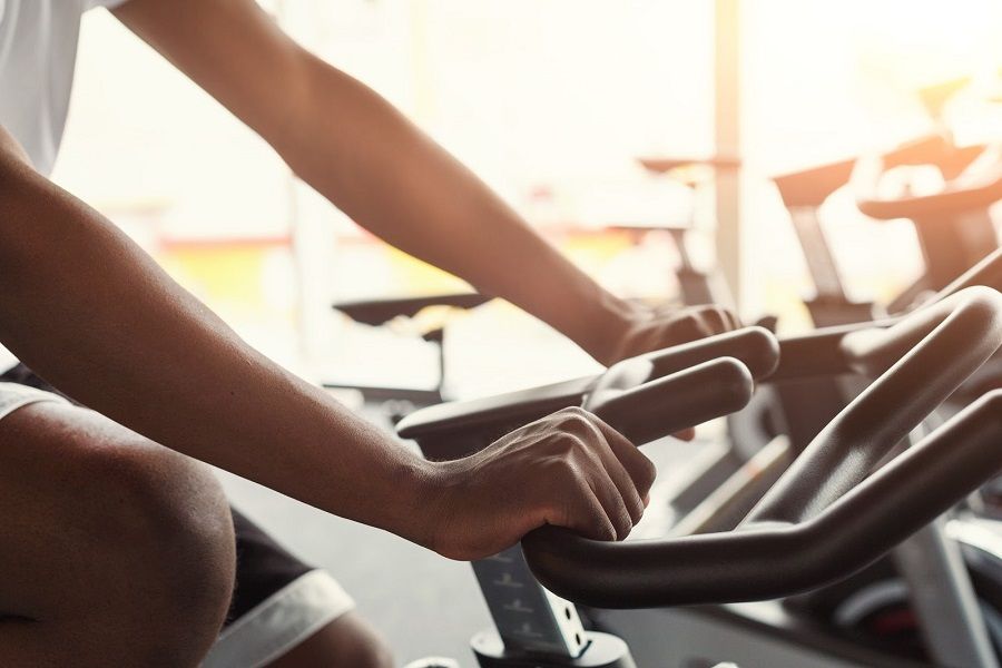 girl on a stationary bike